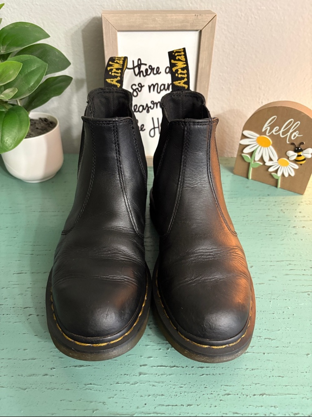 Dr. Martens Black Leather Chukka Boots with Yellow Stitching
